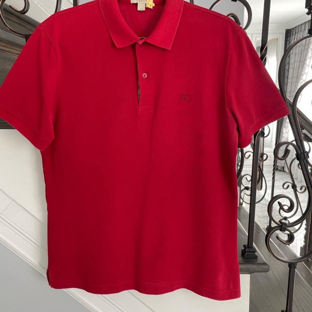 Burberry Men’s Red Polo Shirt Classic Design 100% Cotton Size Medium